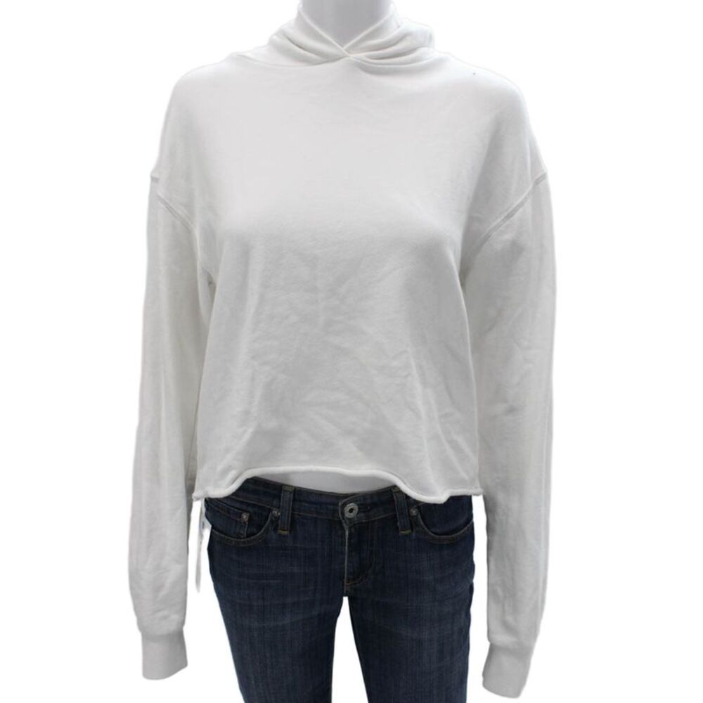 Perfect White Tee Womens Pullover Hoodie White Cotton Long Sleeve Size S